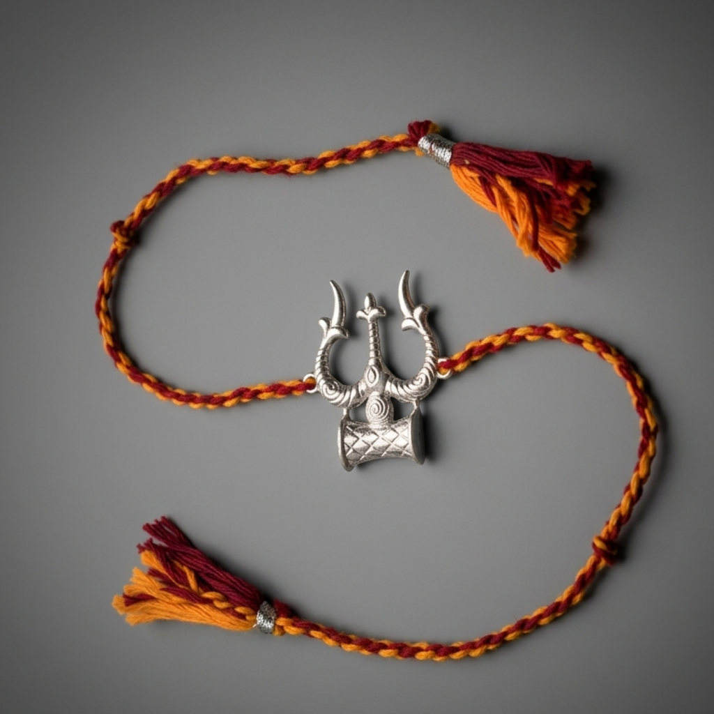 Silver Plated Shiva Trishul Damru Rakhi : DTSHIVATRISHUL-01