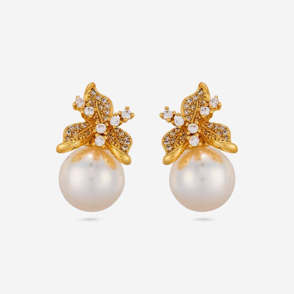 Pearl Gold - Plated Casual Wear Trendy Zircon Earring - 464629 : 464629