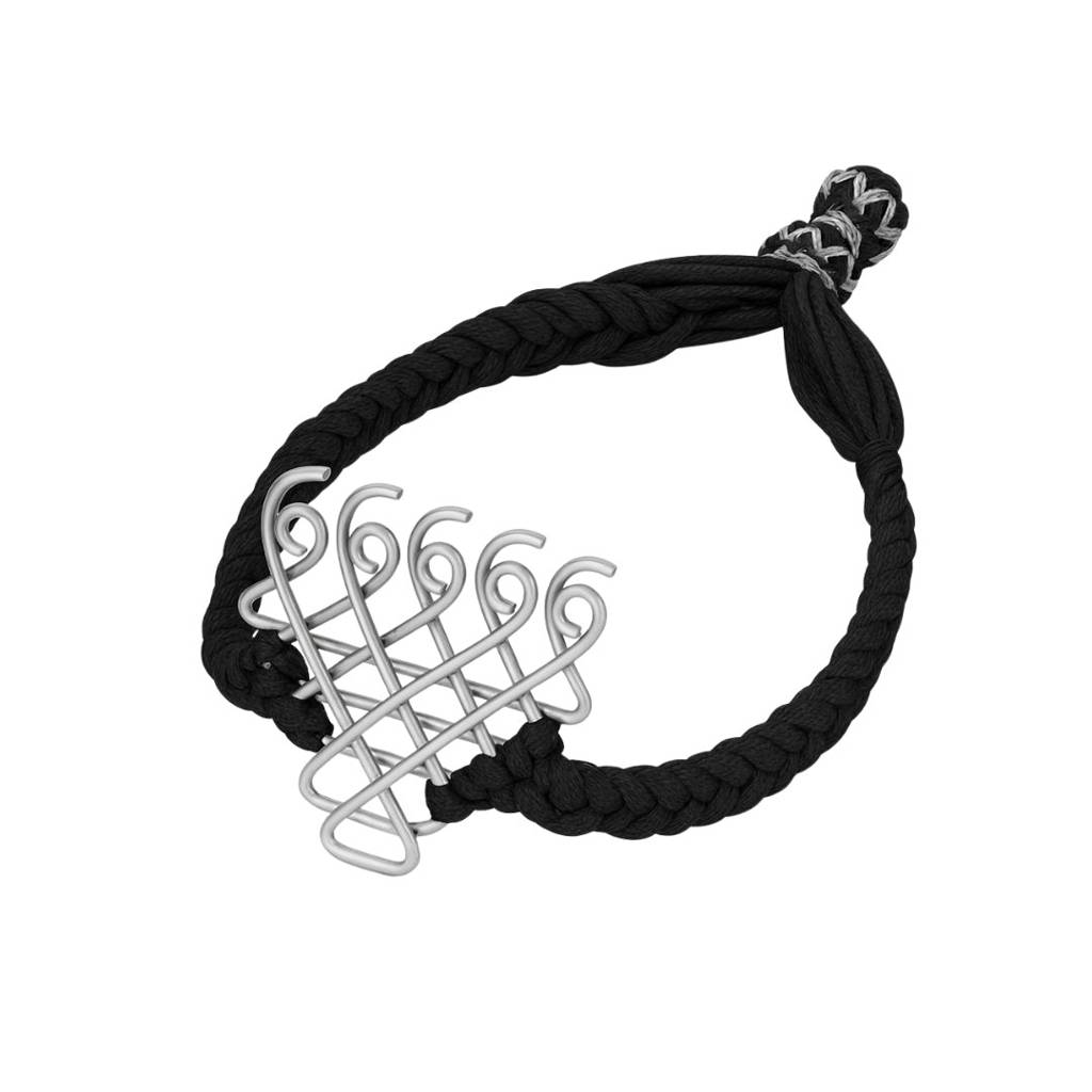 Silver Saraswati Bracelet For Men With Bl : Silver_Saraswati_Bracelet_for_Men_Women_with_Black_Thread_Motif_size_Medium_July25