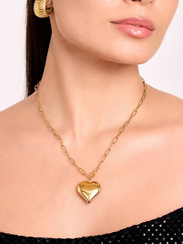 18K Gold Plated Golden Heart Necklace Stainless Steel Waterproof & Anti-Tarnish : N28DGSS0G