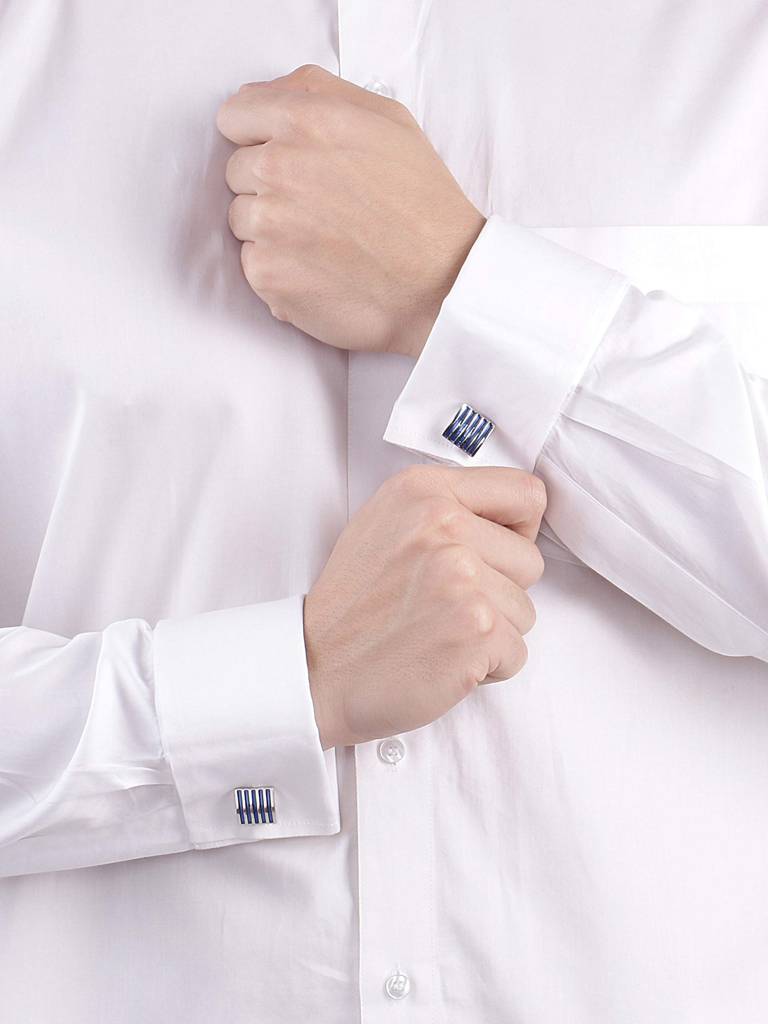 Combo Of Classic Shirt Cufflinks With Black & Blue Stripes Design Gift For Men : PX9CL09-PX9CL09BL