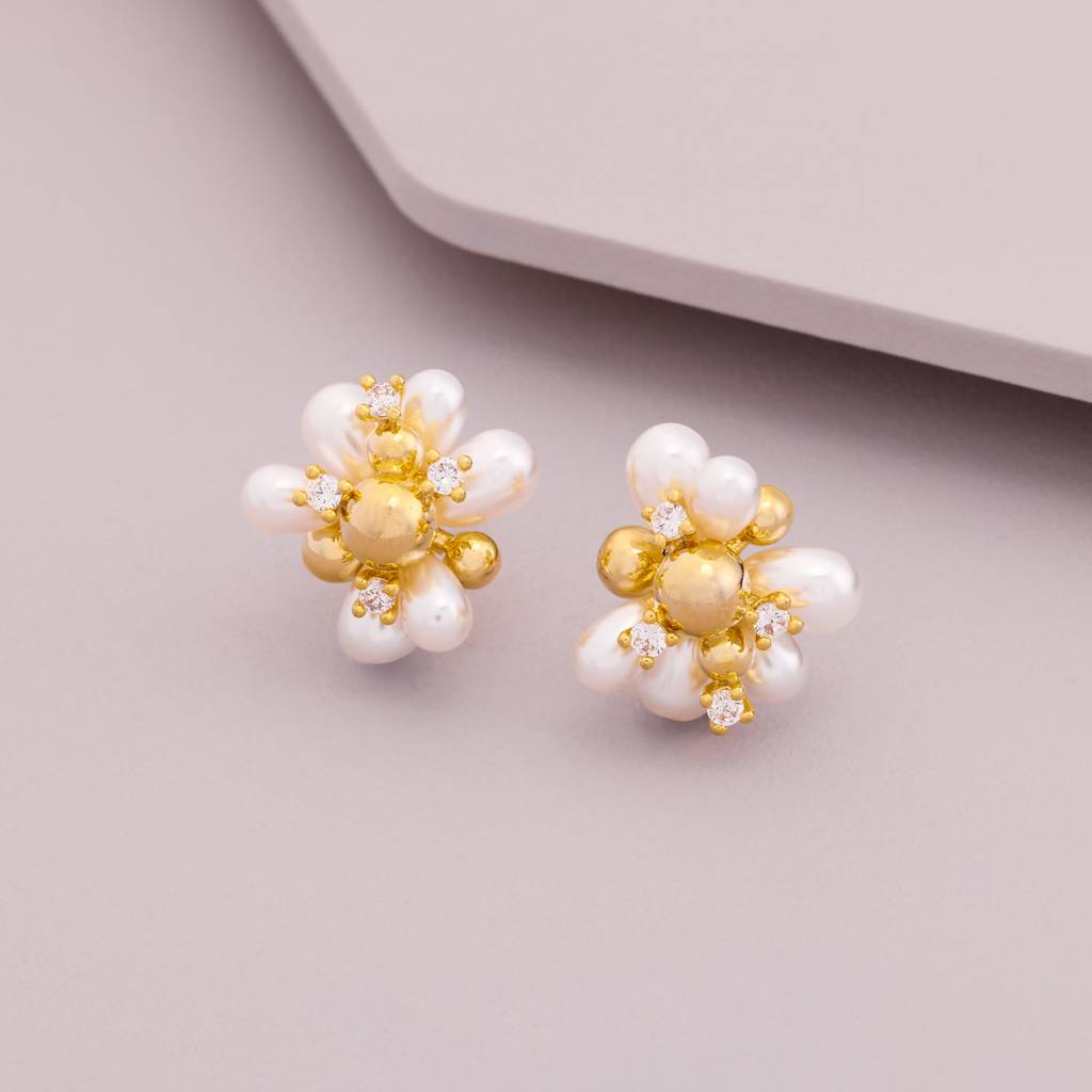 Pearl Gold - Plated Casual Wear Trendy Zircon Earring - 464641 : 464641