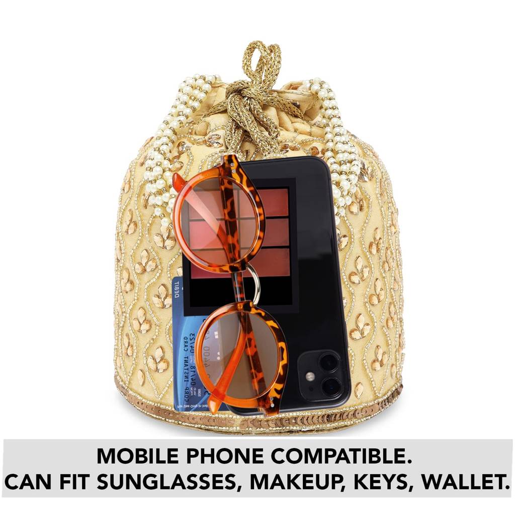 Embroidered Potli Bag For Women Handmade Ethnic Purse Evening Handbags Stylish Bridal Fashion Clutch Bag Gift For Girls : P88G