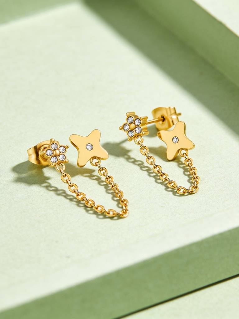 18K Gold Plated Stainless Steel Waterproof & Anti-Tarnish Petal Link Earrings : E102ASSS0G