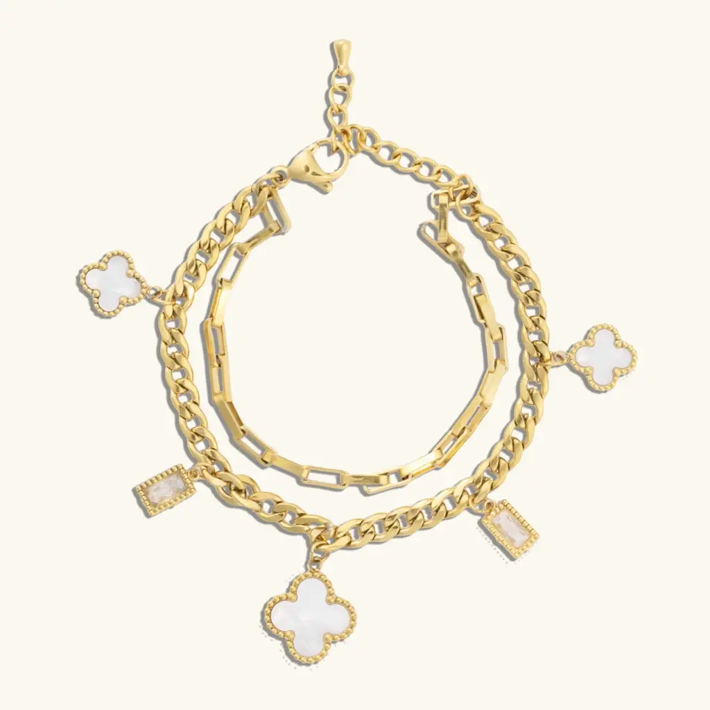 Clover Crystal Dainty Bracelet - 18K Gold Plated : BRZMD033