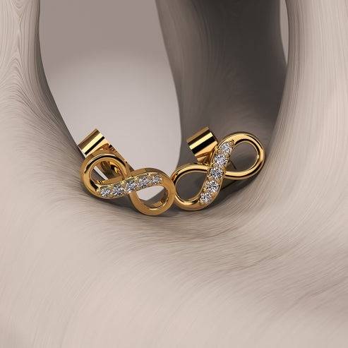 18K Gold Vermeil Minimal Infinity Pavé Stud Earrings With Cz Diamond : KES0026-Gold