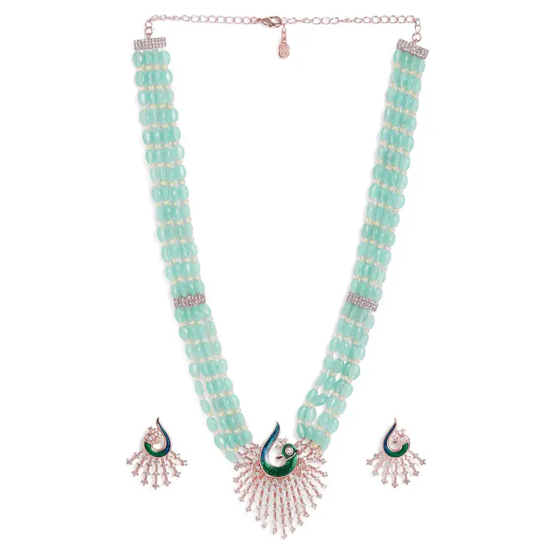 Morbagh Imperial Ruby Cz Bead Heritage Necklace Set | Reception Glam : AD-942-RGMG-NKER