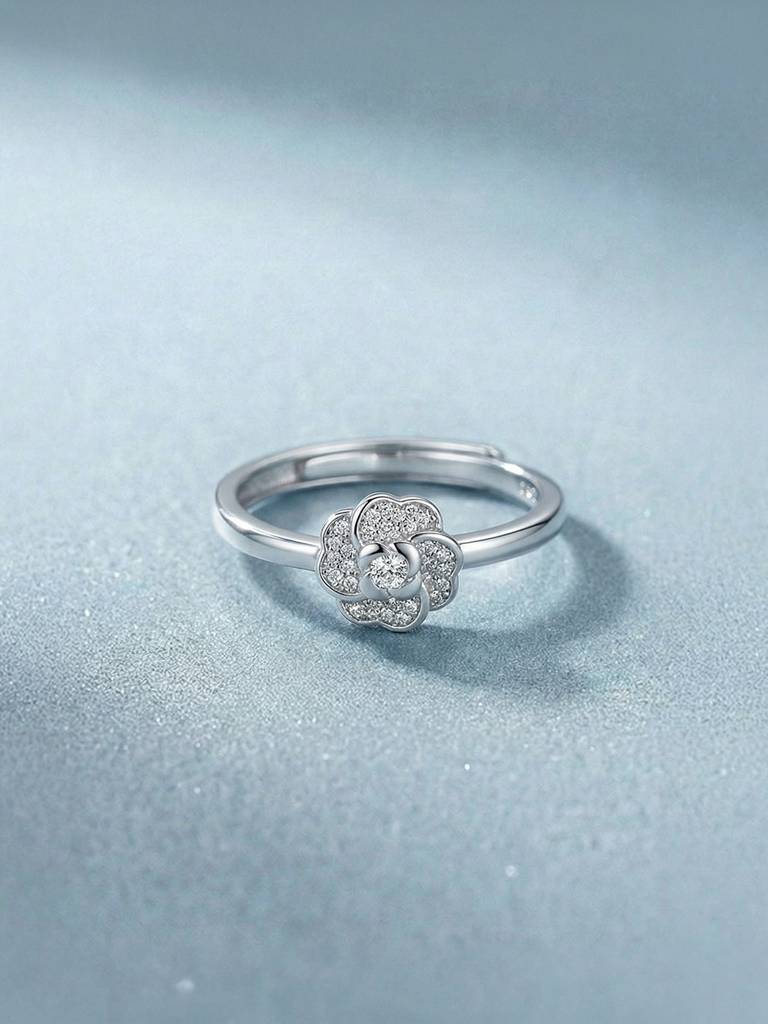 Floral Solitaire 925 Sterling Silver Ring For Women : RGIS0053-A