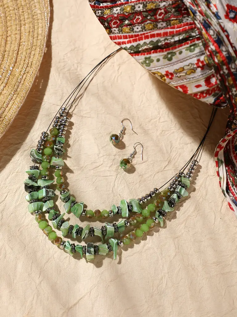 Silver Plated Designer Stone Casual Necklace And Earring Set For Women : SOHNCK3236