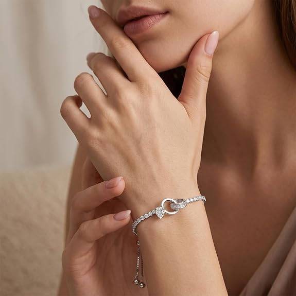 Silver Plated Fancy Bracelet For Women Girls Cubic Zirconia Studded Casual & Festive Wear Jewellery Gift For Her : PX9B274S