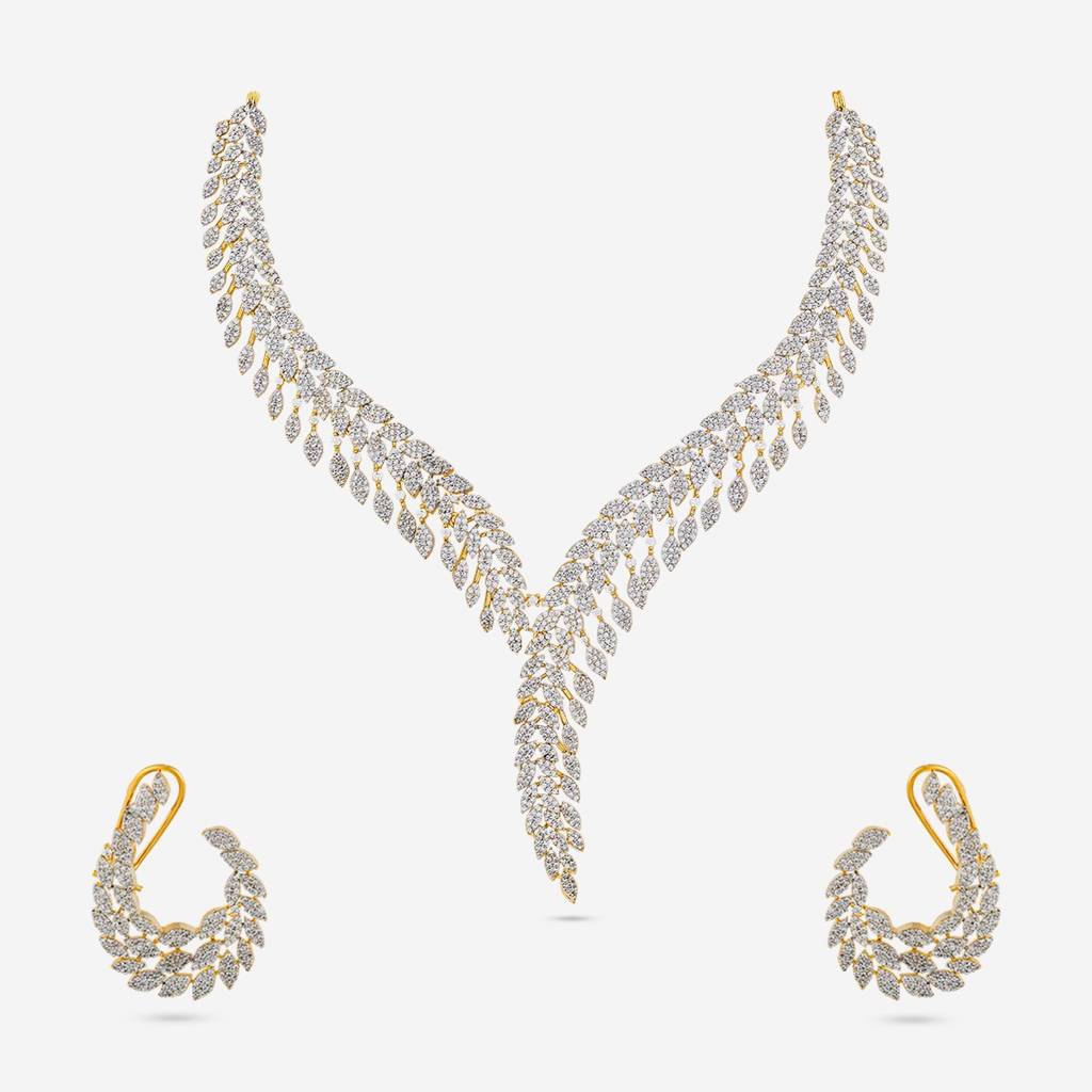 White Rodium - Gold Plated - Party Wear Zircon Necklace - 457499 : 457499