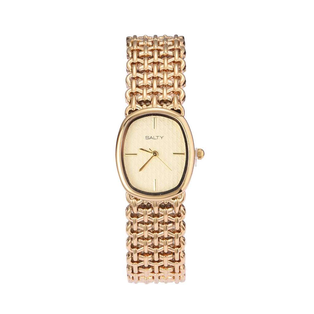 Oval Textured Dial Mesh Bracelet Watch For Women : WT-S-0031-G-G