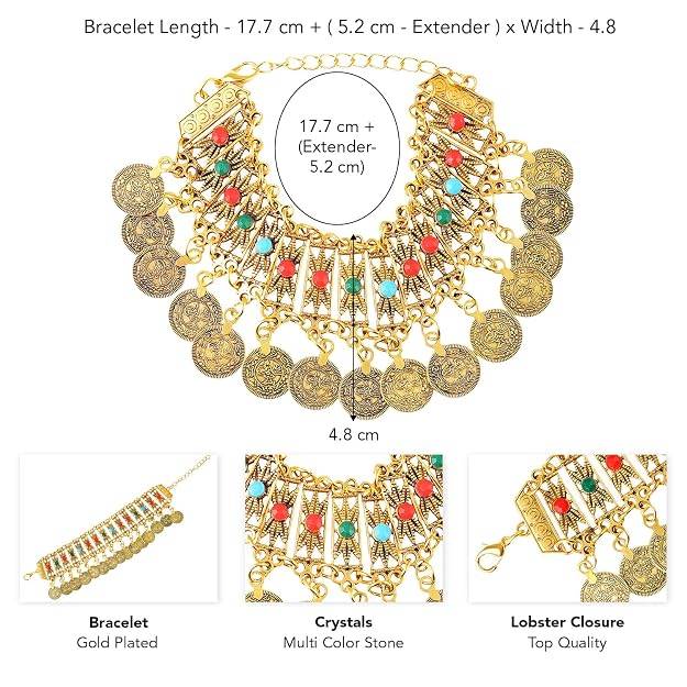Crystals Studded Coin Tassels Bracelet Ethnic Jewellery For Women & Girls : PX9B177G