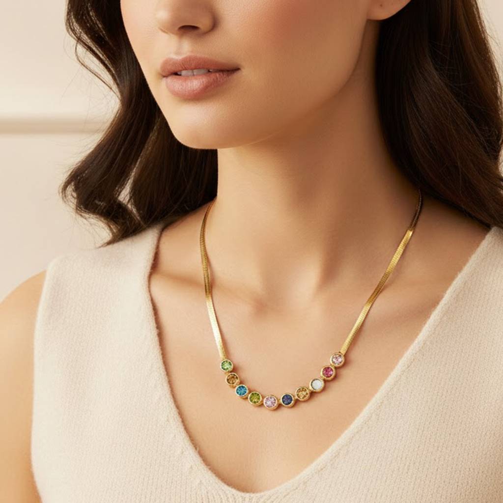 Multi-Color Crystal Studded Gold Plated Fancy Necklace Jewellery For Women & Girls : PX9N266GML