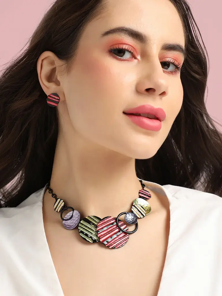 Women'S Multicolour Textured Circular Jewellery Set : SOHIJS9801