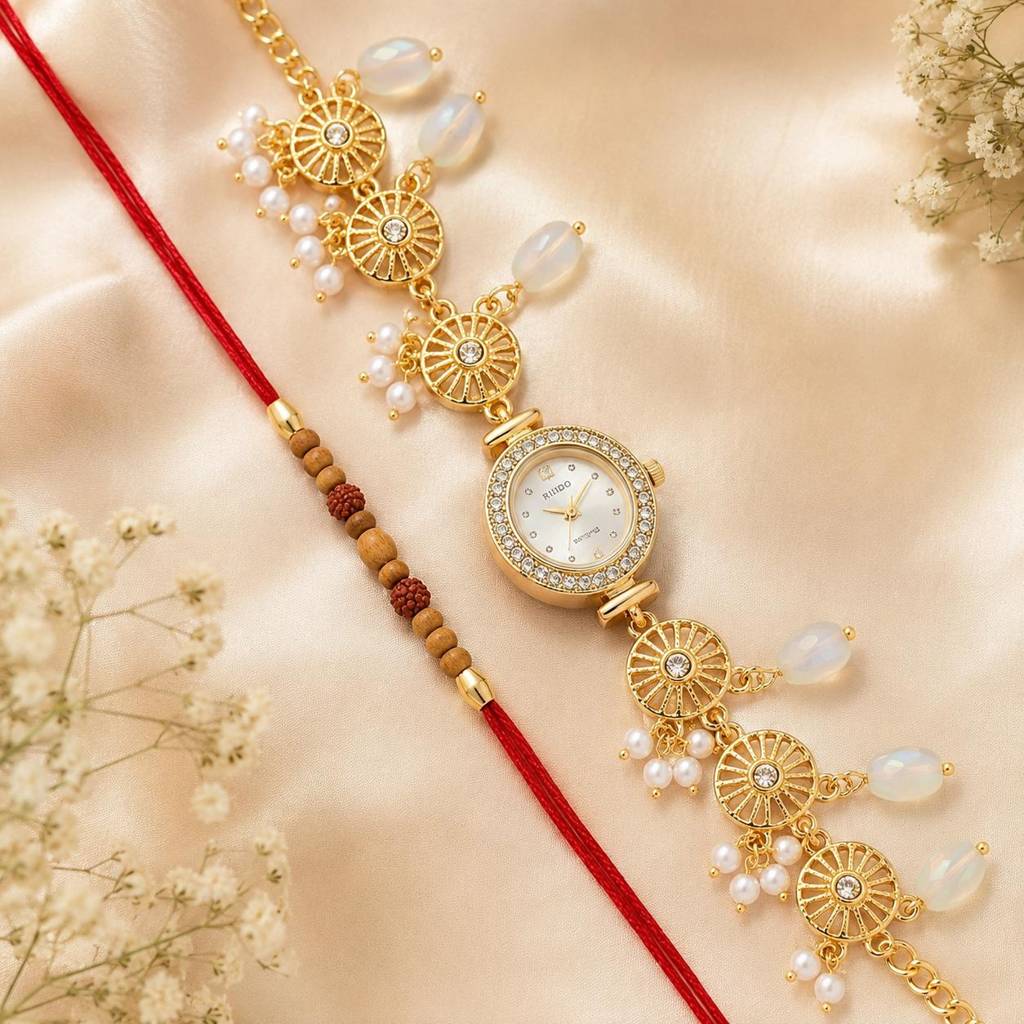Kaira - 18K Gold Plated, Anti Tarnish, Rakhi Gift Combo For Women : RAKHI03