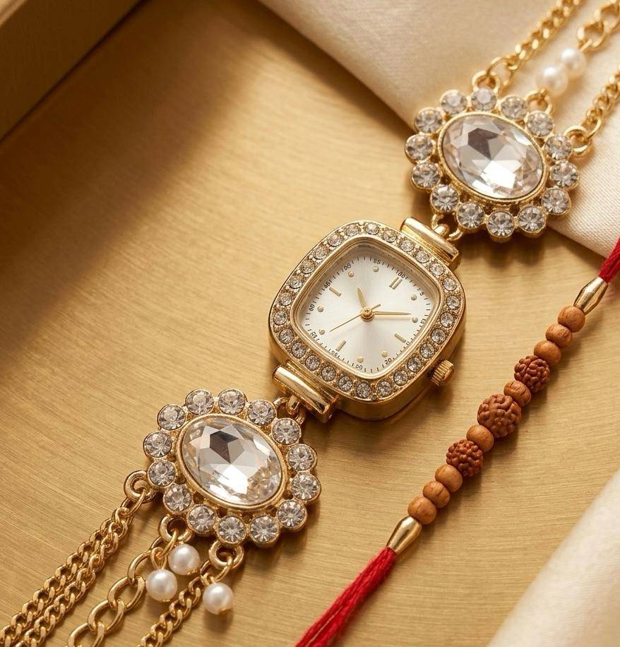 Tara - 18K Gold Plated, Anti Tarnish, Rakhi Gift Combo For Women : RAKHI05
