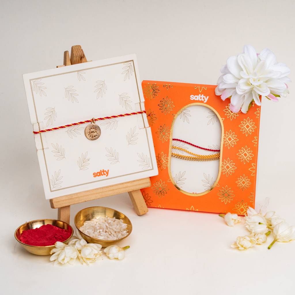Multithread Rakhi Bandhan Lumba Rakhi For Bhaiya And Bhabhi : BS14918-1218-RD-OR-BB-SL-OR