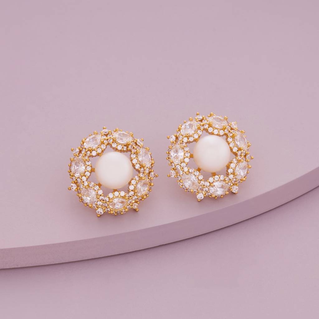 Pearl Gold - Plated Casual Wear Trendy Zircon Earring - 464751 : 464751