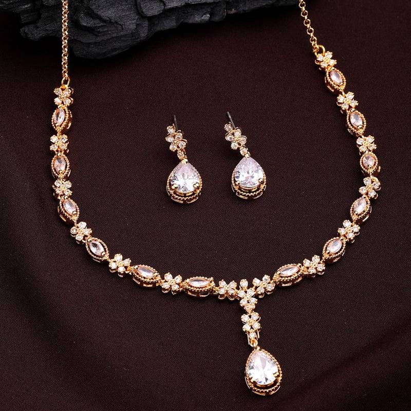 Eternal Shine: Exquisite Gold Plated American Diamond Teardrop Necklace Set – Featherlight Luxury Jewelry Fo : AD-836-IGWENKER