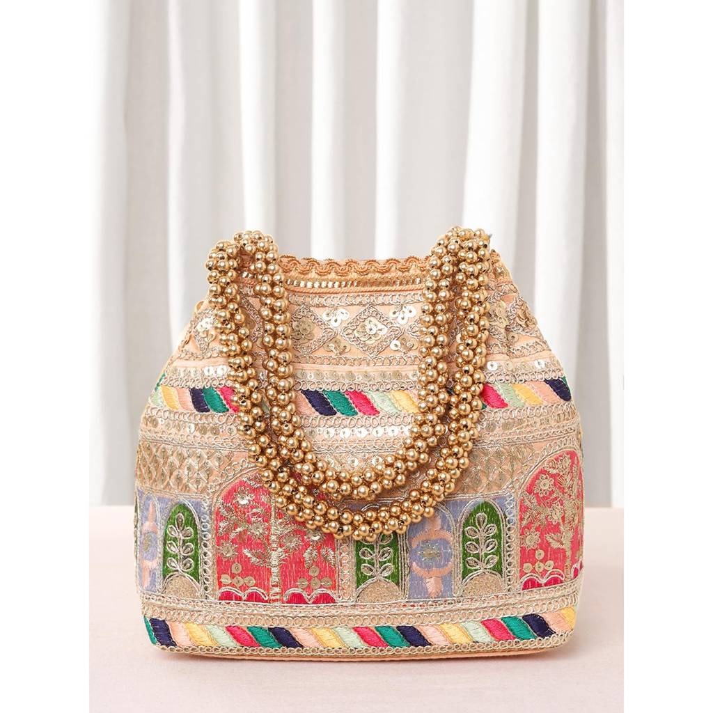 Embroidery Potli Bag For Women Handmade Wristlet Handbag Stylish Purse Ethnic Fashion Bag For Girls : P212PCH-L