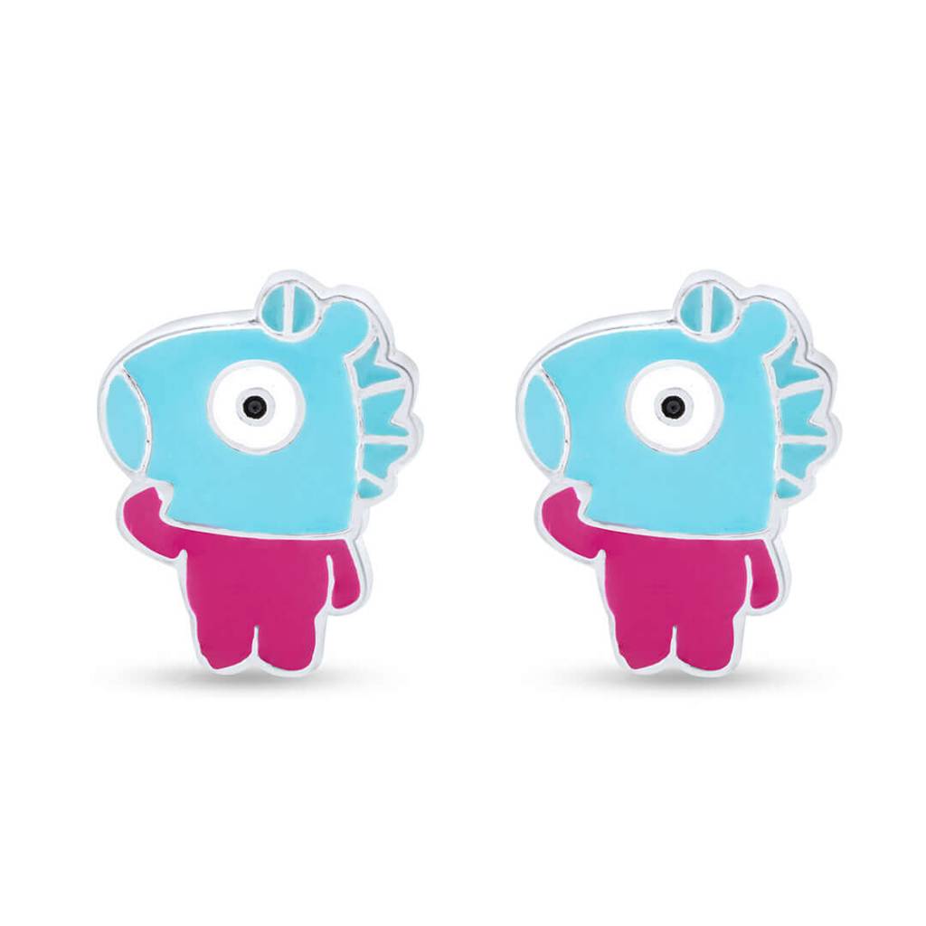 Quirky Fish Character 925 Sterling Silver Stud Earrings : NERWW01400284