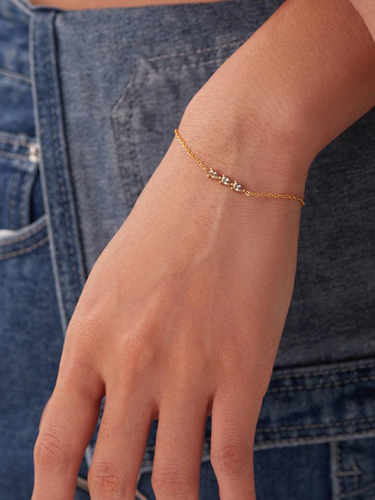 Golden Stainless Steel & 18K Gold Pvd Premium Bracelet For Women | Minimal Crystal Bar Chain Design | Elegant Adjus : B2012614