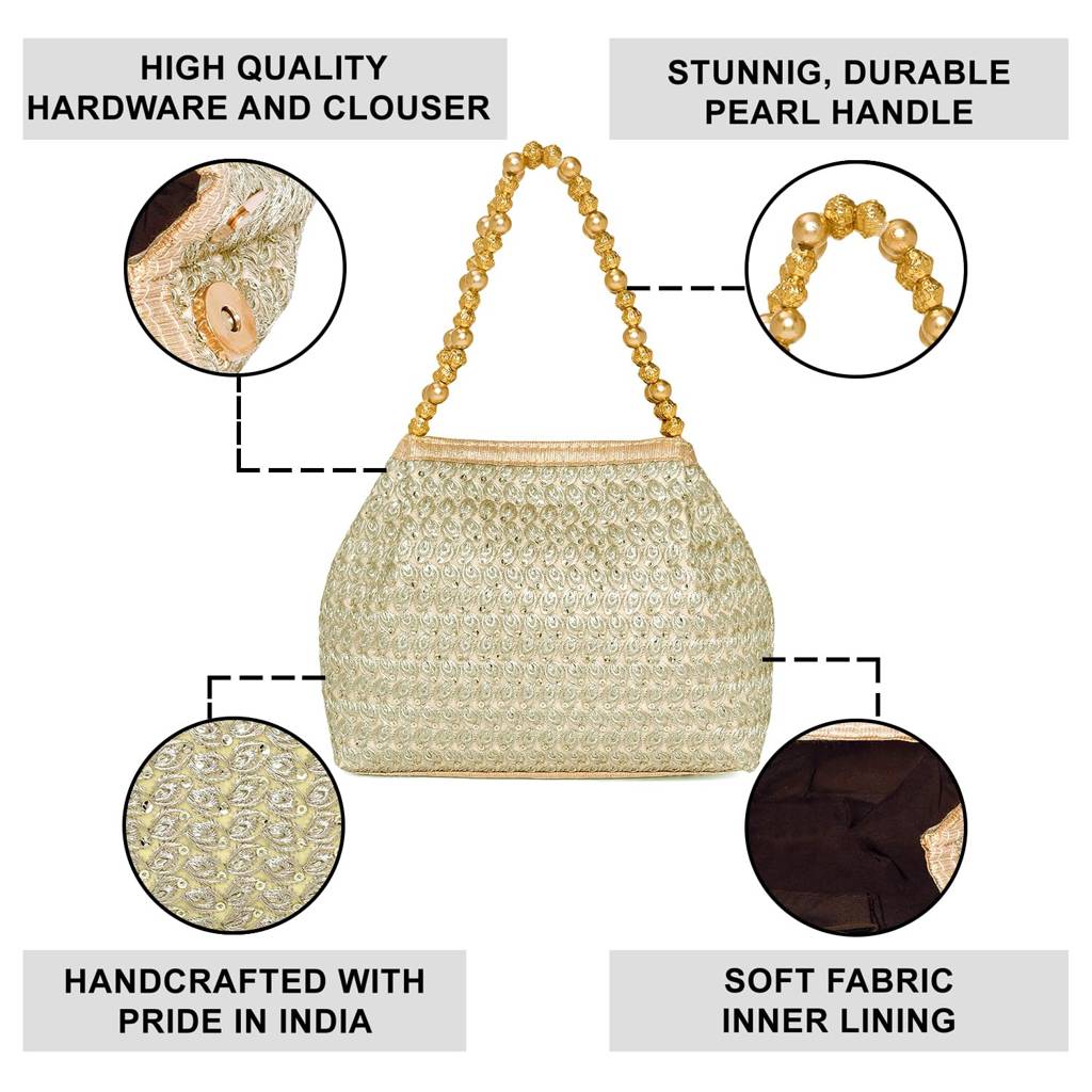 Potli Embroidered - Purse For Women Handmade Stylish Handbag Fashion Bridal Bag : P65G-F-3