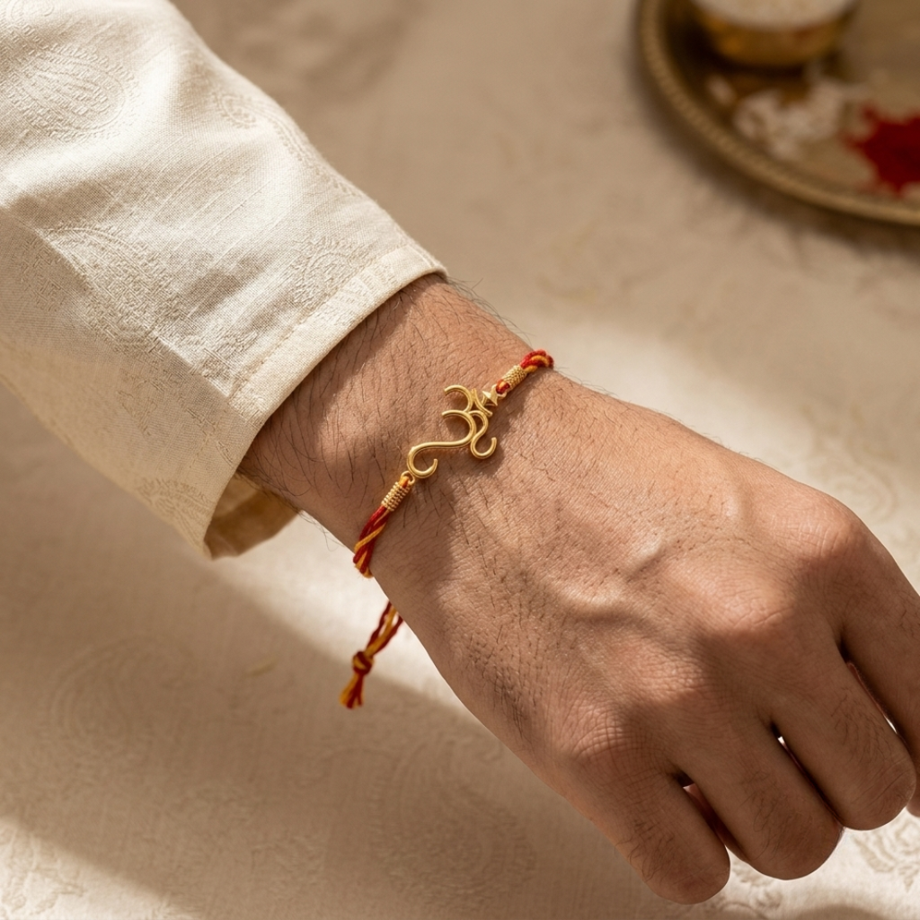 Designer Om 925 Sterling Silver Rakhi For Brother : RB-0014