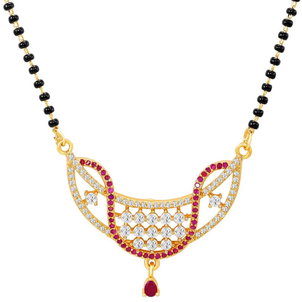 Stylish Gold Plated Rani Pink Cz Studded Mangalsutra For Women | Festive & Bridal Jewellery, Anniversary Birthda : PF04MS16RPW