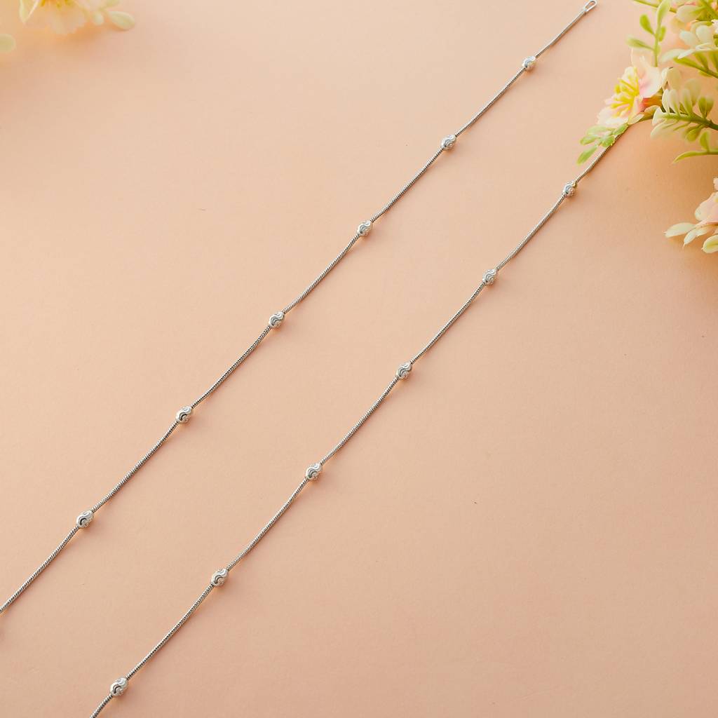 925 Sterling Silver Plain Bead Anklet For Women : SKN26N2122