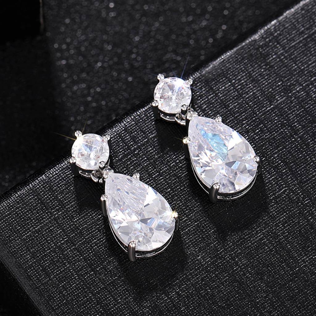 Silver Plated White Crystal Studded Tear Drop Shaped Fancy Earrings Fashion Jewellery For Women & Girls : PX9E3029W