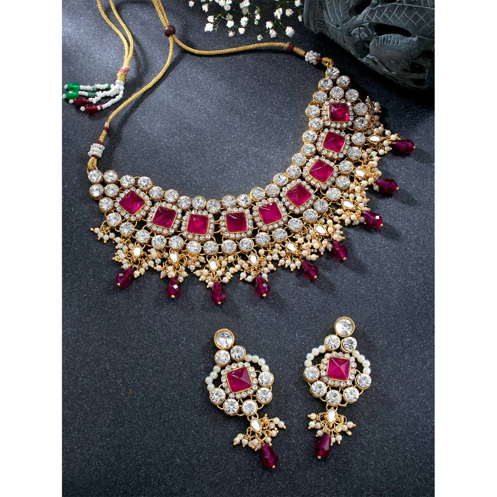 Peora Traditional Gold Plated Kundan Choker Necklace & Dangle Earring Ethnic Jewellery Set Gift For Women & Girls : PF25N1142RP