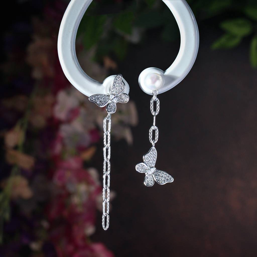 925 Sterling Silver Butterfly Earrings : TRERDJ0046Silver