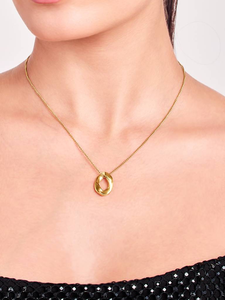 18K Gold Plated Molten Curve Necklace Stainless Steel Waterproof & Anti-Tarnish : N36SJSS0G