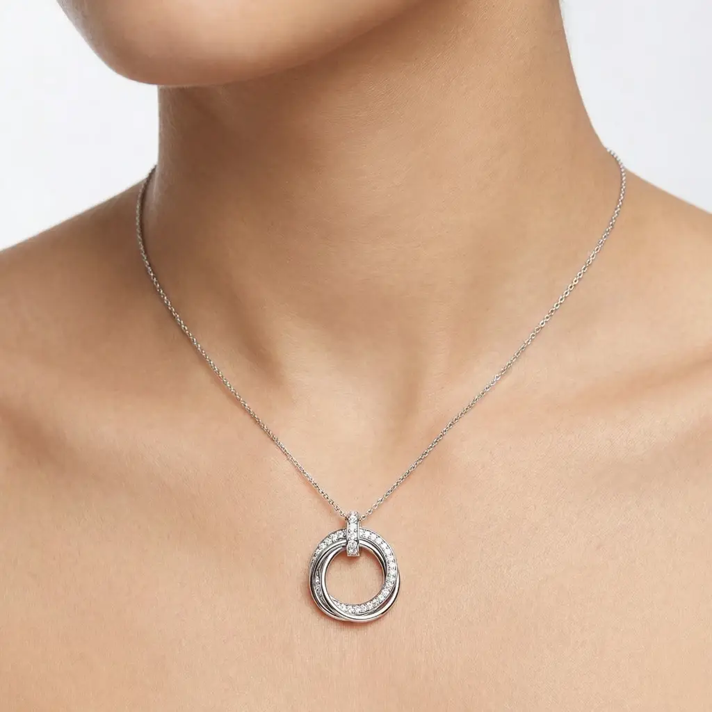 Trinity Diamond Women'S Pendant | Round Cut Pavé Prong Set Elegant Jewelry : PD00052-WH-Silver925-LabD