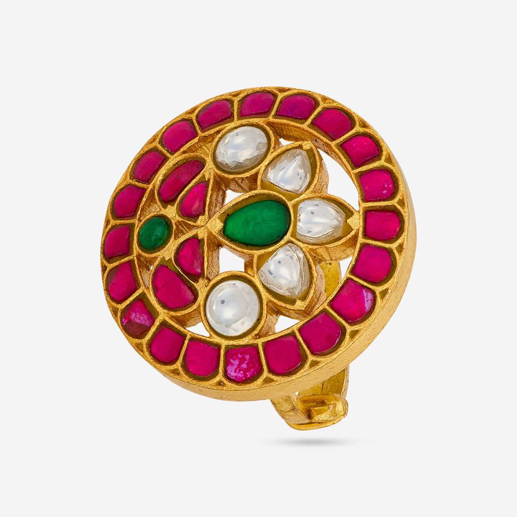 Ruby-Green Gold - Plated Festive Temple Finger Ring - 464840 : 464840