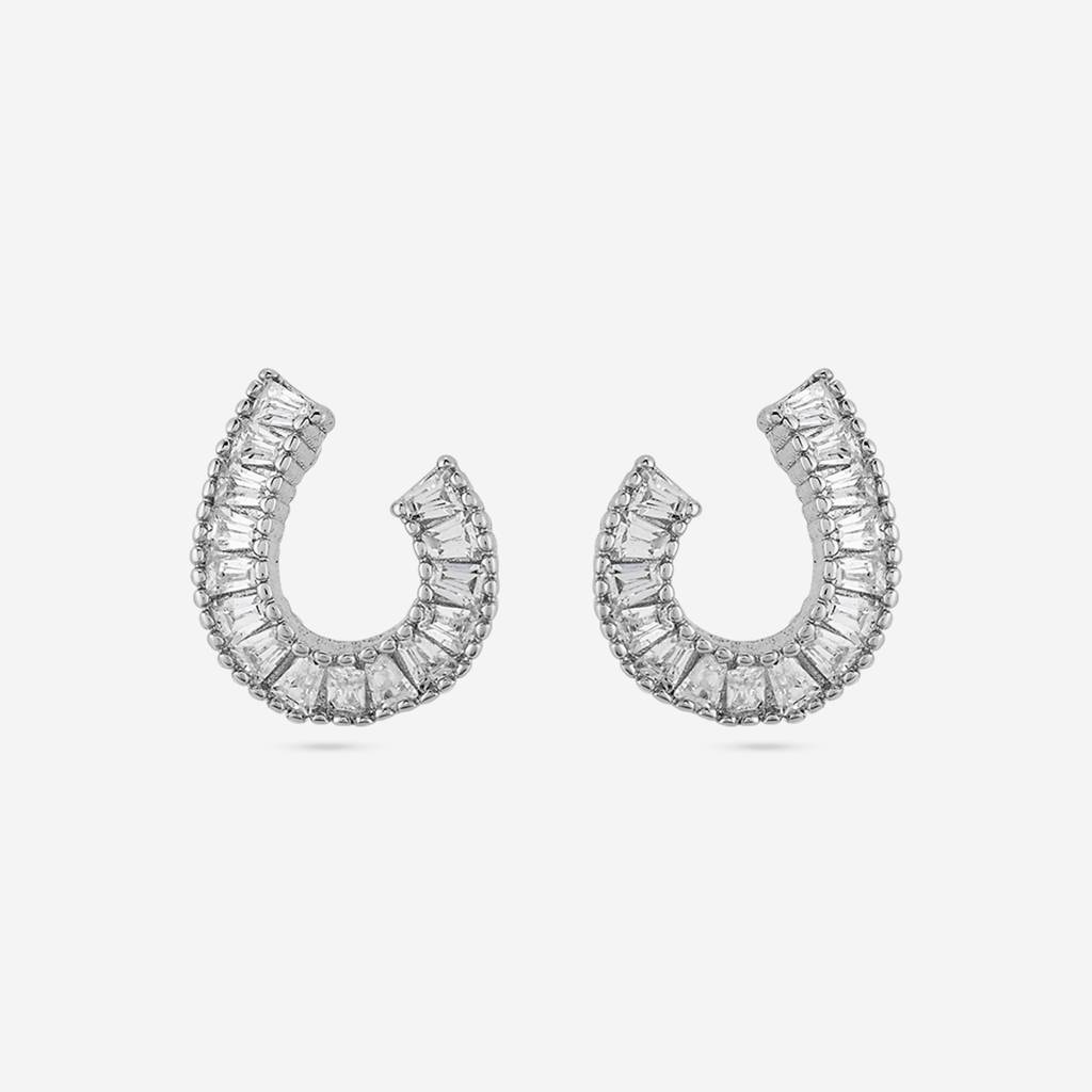White - Plated Casual Wear Trendy Zircon Earring - 466988 : 466989