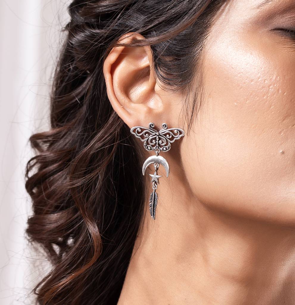 Boho Tribe Whispering Wings Oxidised Earrings : 8905124557534