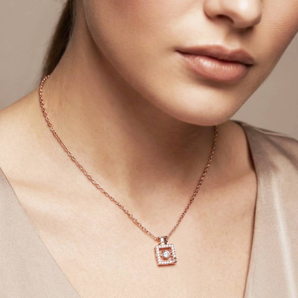 Crystal & Cubic Zirconia Studded Rose Gold Plated Pendant Chain Necklace Fashion Jewellery For Women & Girls : PX9P80CW