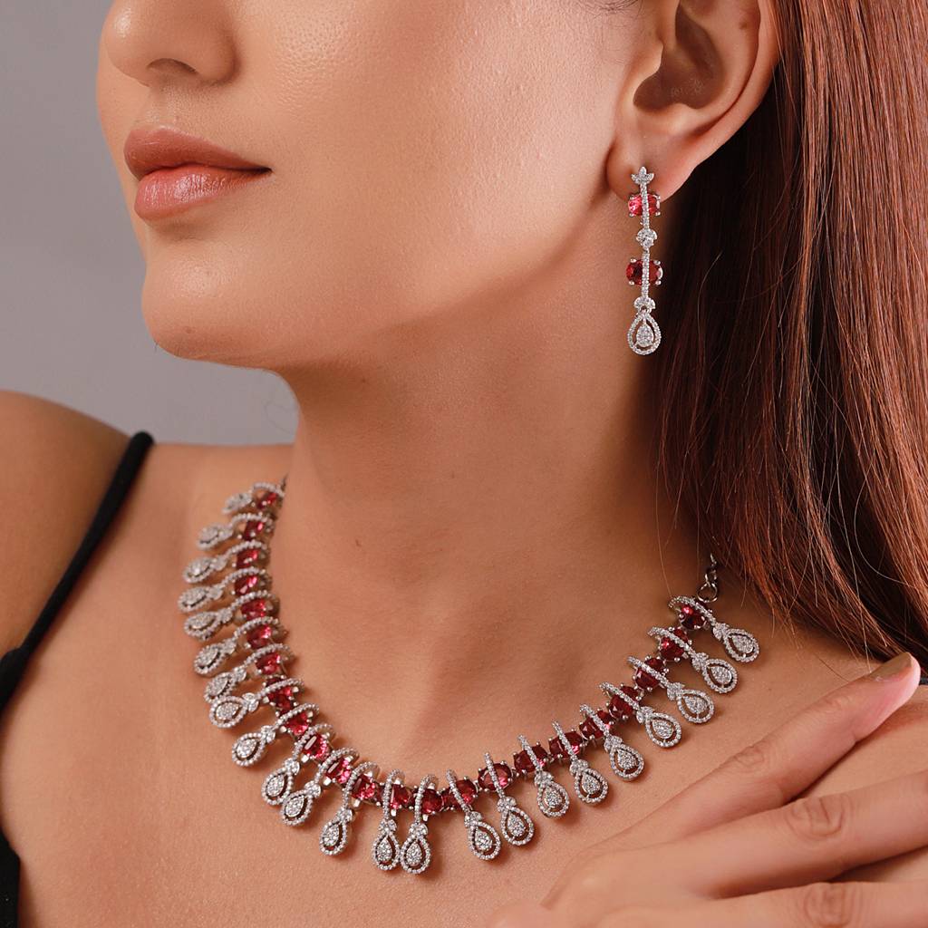 Sparkling Essentials Rubelle American Diamond Necklace Set : 8905124561043