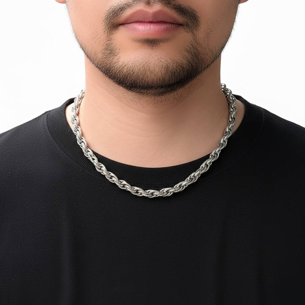 Fancy Rope Link Chain For Men & Boys | Silver Plated | Stainless Steel | Casual Stylish Design Jewellery | Birthda : PX9CH170S