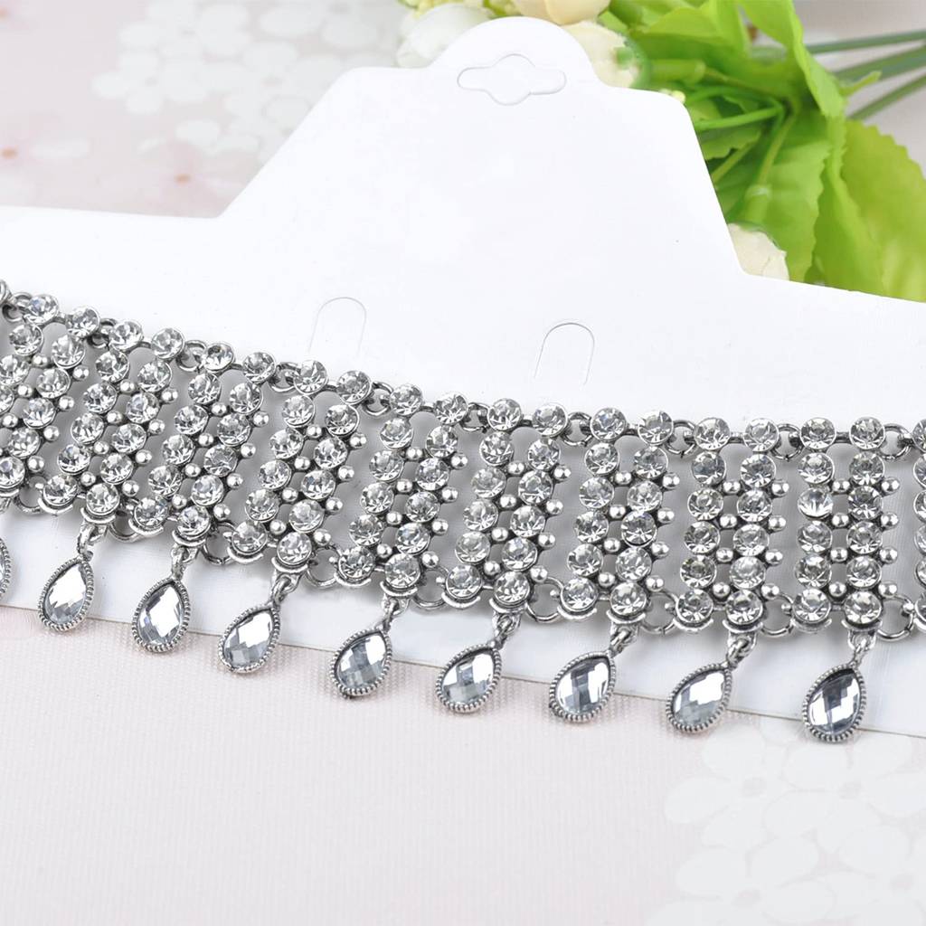 Crystal Necklace Tassel Choker Neck Chain Rhinestone Necklaces Fashion Jewellery For Women - Valentines Gift For Her : PX8N11