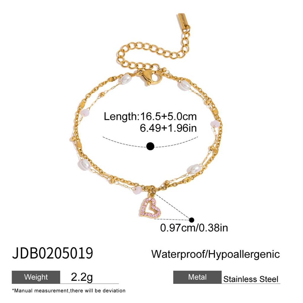 Golden Stainless Steel Premium & Elegant Bracelet For Women – Double Layer Adjustable Chain Bracelet With Pearl Bea : B0205019