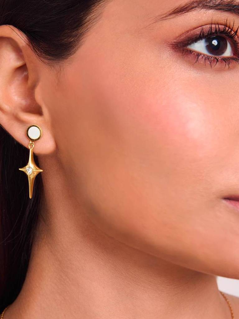 18K Gold Plated Star Drop Earrings Stainless Steel Waterproof & Anti-Tarnish : E8ASSS0G