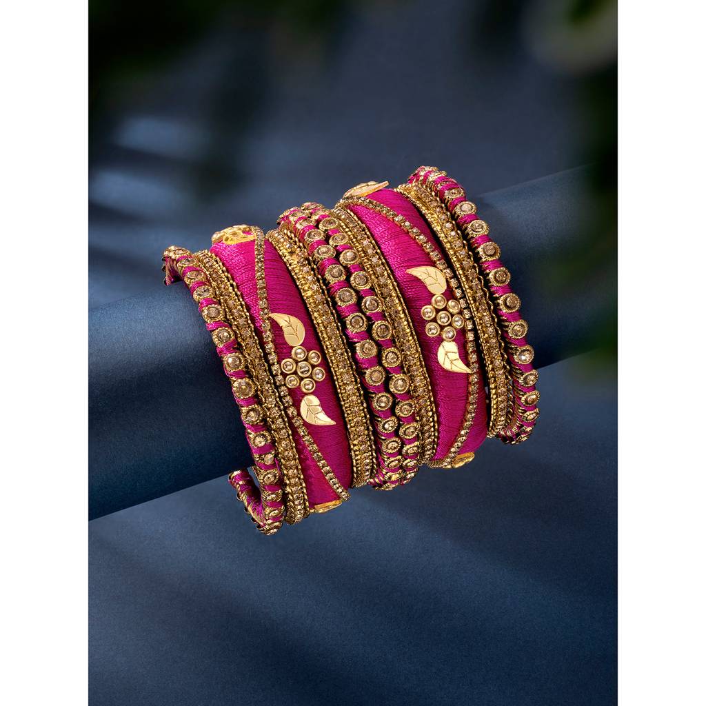 Thread & Stone Studded Chuda Bangle Set Ethnic Jewellery For Women Navratri Gift : PF51B85RP
