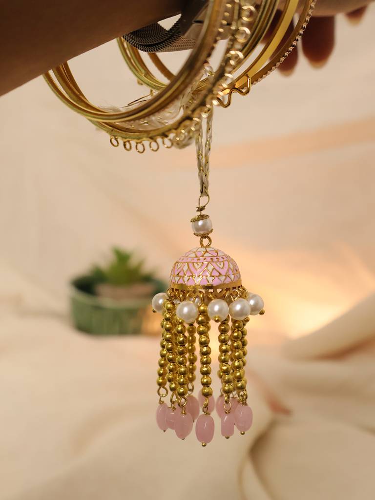 Blush Pearl Tassel Bhai Bhabhi Rakhi Lumba Set With Roli Chawal Capsules : ACJR207-ACRL207