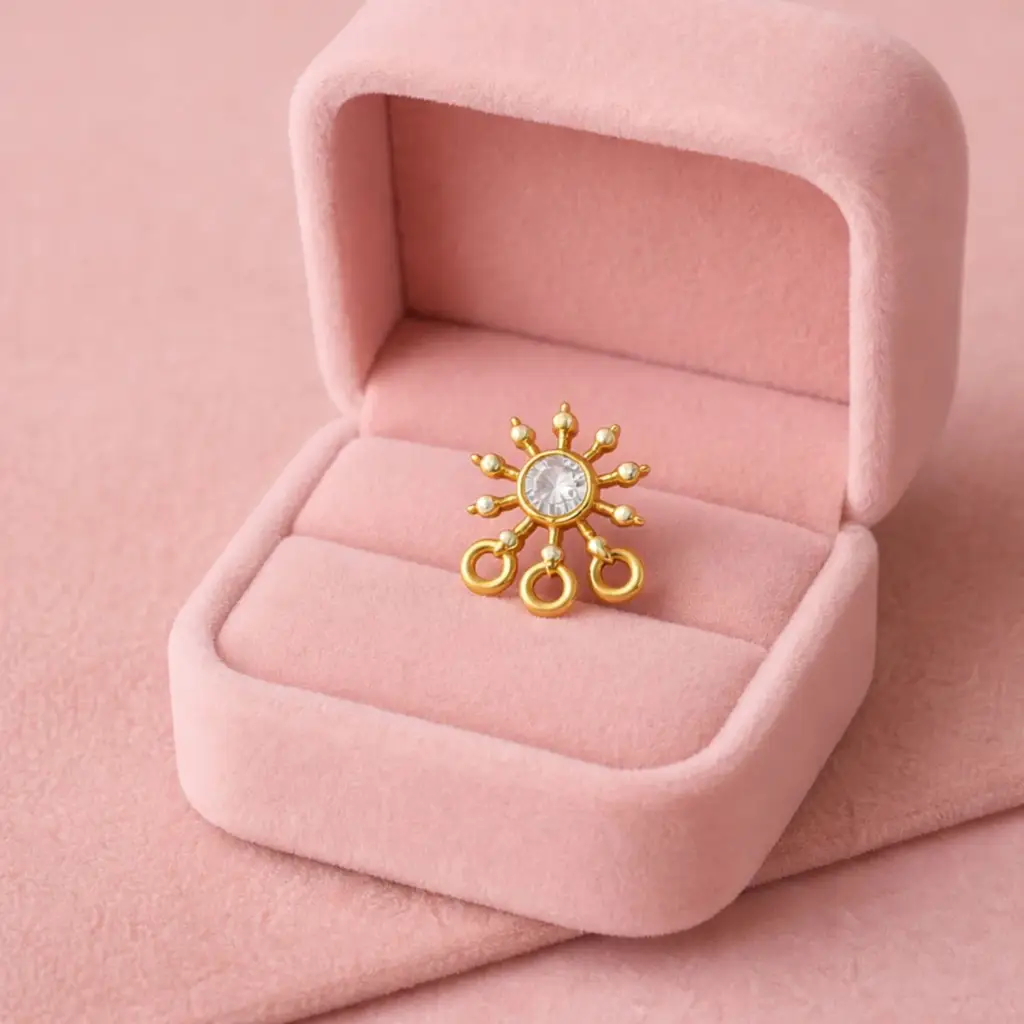 Gold Plated Sunburst White Cz Nose Pin - 925 Sterling Silver : NP-00191