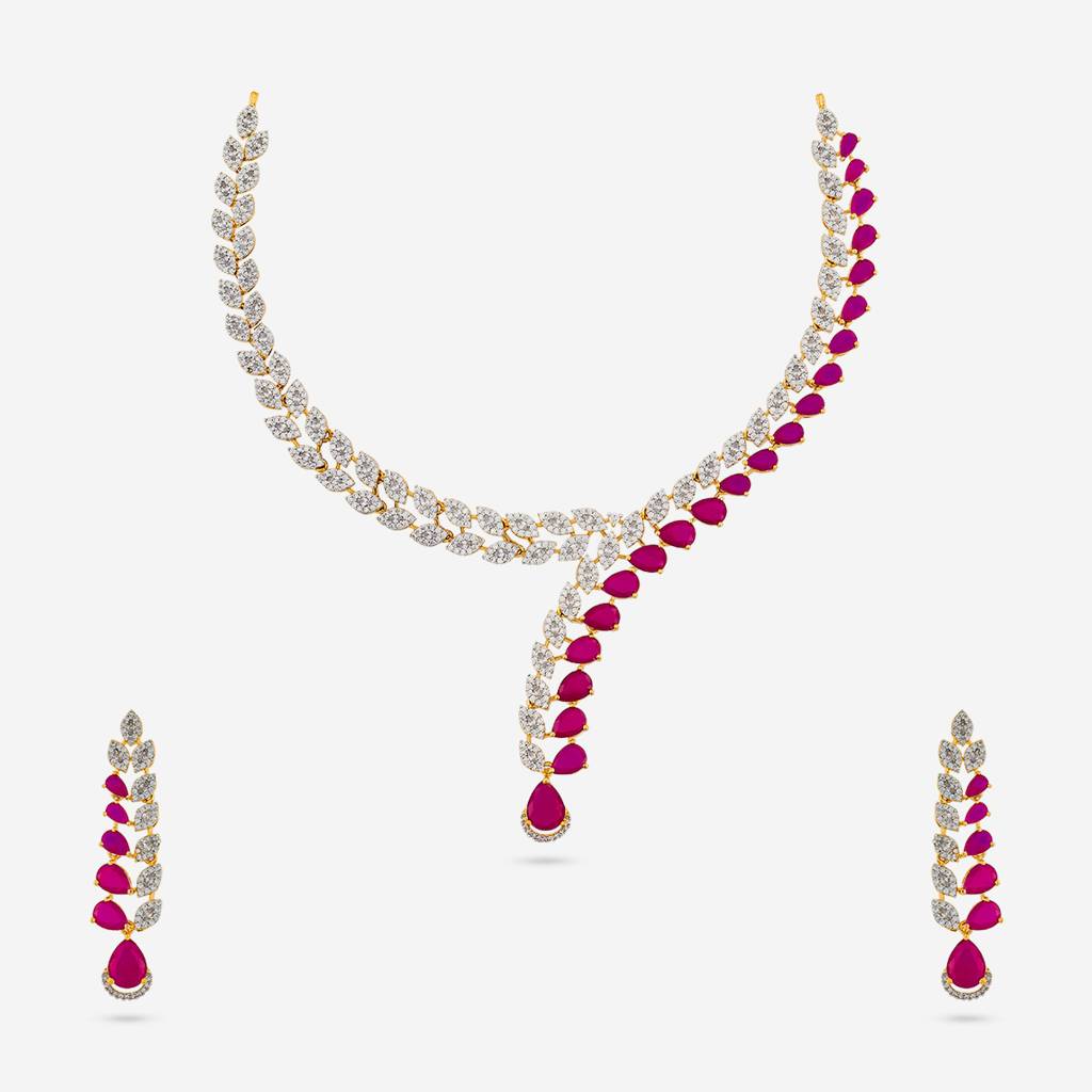 Ruby Rhodium-Gold - Plated Party Wear Zircon Necklace - 454020 : 454020