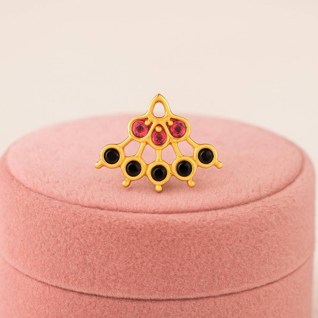Red & Black Cz Lattice Floral Fan Nose Pin - Sterling Silver Gold Plated : NP00046_925S_W_RCZ